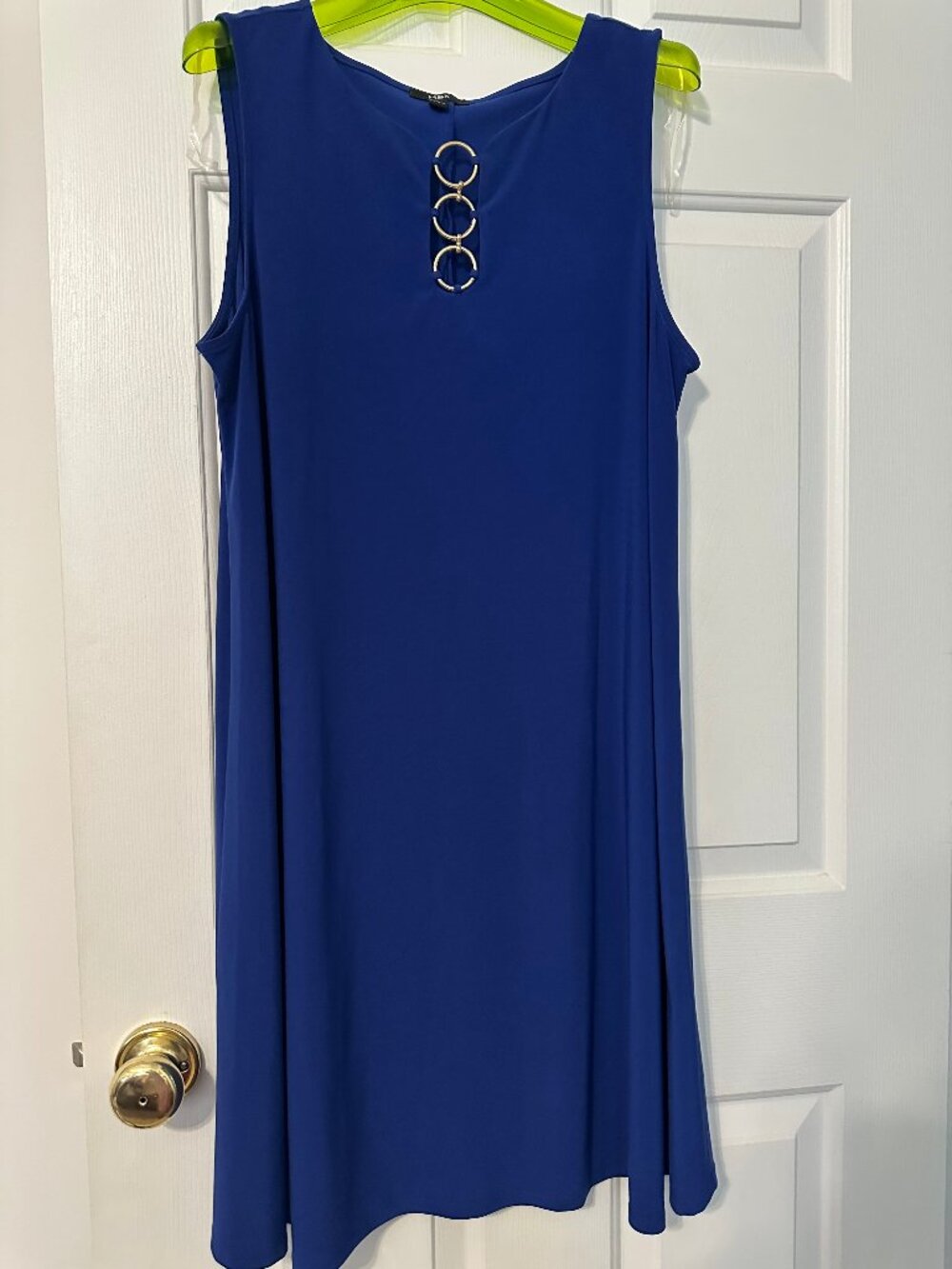 Royal blue sleeveless dress, cut-out with gold rings